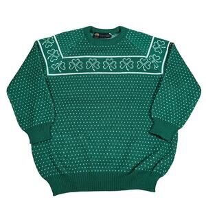 Vintage Wool Sweater Shamrock Irish Green St Patrick’s Day 80s Blarney Castle  L